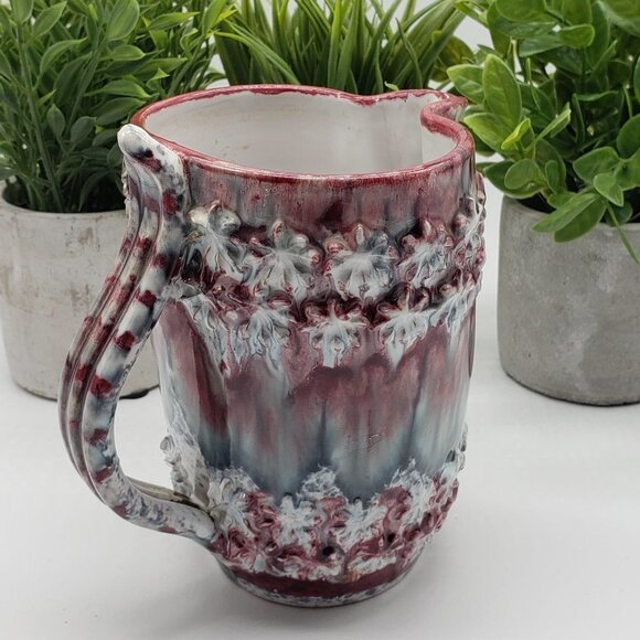 Italian Vintage 1960s Purple Grey Drip Brutalist Pottery Jug or Pitcher - Picture 8 of 9